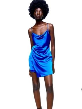 Zara cobalt blue cowl neck mini dress NWT